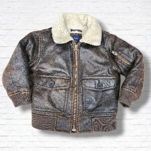 GAP Faux Brown Suede Aviator Bomber Sherpa Lined Jacket Size 3T